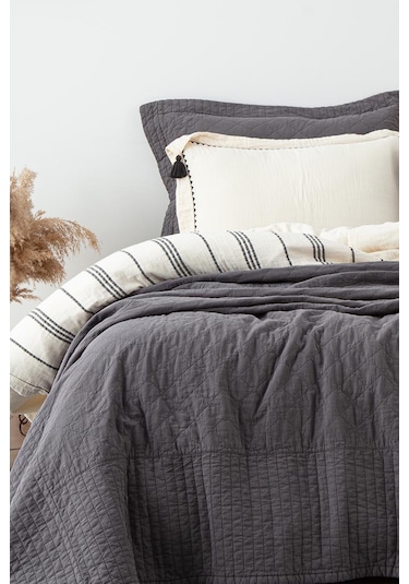 Ecocotton Reha Antrasit Çift Kişilik %100 Organik Pamuk Yatak Örtüsü Seti 240 260 Cm Antrasit