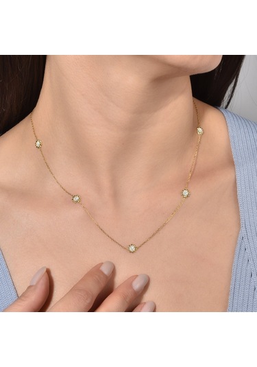 14 Ayar Altın Kaplama Zarif Çiçekli Gümüş Kolye - Cns00623 Altın