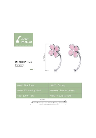 S925 Ayar Gümüş Pembe Çiçekler Kulak Çıtçıtları Kadın Küpe