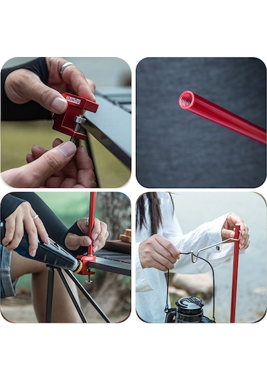 Moveevo Alüminyum Çift Kullanimlı Kamp Işığı Tutucu - Çekirdekli, Katlanabilir, Taşınabilir - Masa/toprak Tabanlı, Siyah Siyah