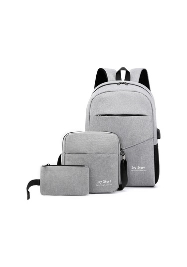 Ruicoo Erkek 3'lü Çanta Seti: Sırt Çantası + Askılı Çanta + Fermuarlı Cüzdan - Nylon-polyester - Dizüstü Bilgisayar Taşıma - Gri Çok Renkli