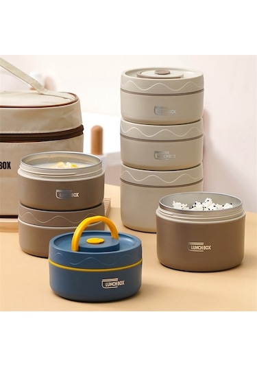 Ulzyvf Yemek Termosu - Paslanmaz Mikrodalga Kutusu, Kahverengi, 420ml Kahverengi