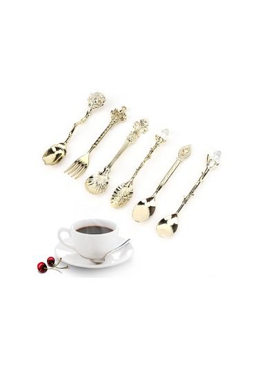 Shineyee 6 Parça Klasik Saray Stili Çatal Kaşık Seti - Yeşil Antik Bronz, Gönüllü Çatal Sapı, Kahve Ve İçecekler İçin, Ev Ve Cafe Uygun Bronz - Yeşil