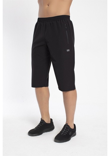 Crozwise Spor Lycra - Erkek Siyah Likralı Spor Kapri - 8036-10 Siyah