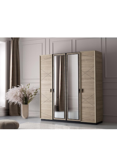 Vega 4 Kapaklı Modern Aynalı Elbise Dolabı Gardrop 180x50x200cm