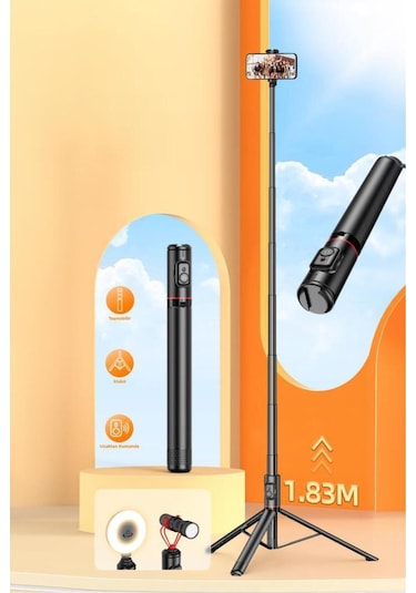 C10 Çok Amaçlı Tripod Kumandalı Selfie Çubuğu 183 Cm Siyah 1 Adet