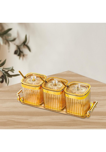 Homyl Kapaklı Ve Kaşıklı Baharat Kavanozu Tuz Şeker Altın