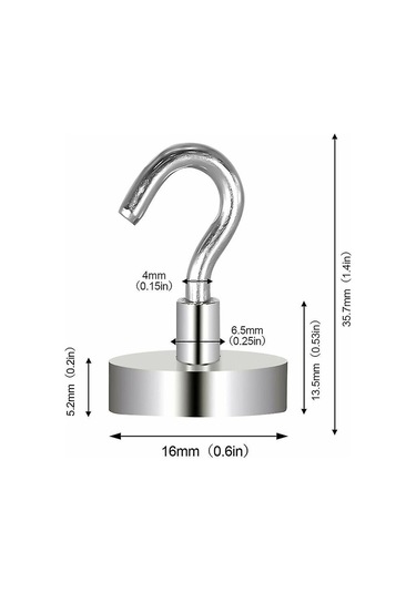 Manyetik Kancalar, Manyetik Kanca, Güçlü Mıknatıs Nodyme 5,5 Kg Çekme Kuvveti 6'lı Paket Zhuoxuan