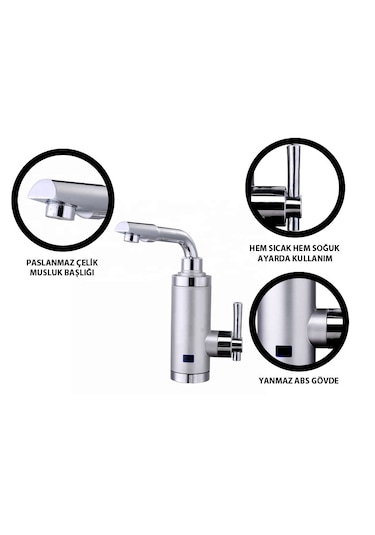 Elektrikli Sıcak Musluk Ani Su Isıtıcı Termal Şofben Musluk Asg5s GÜMÜŞ