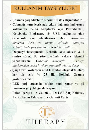 Therapy Smell, Lıghter Lüks Elektronik Mum Çakmağı / Altın / Hediye