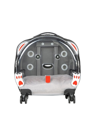Gobypet Şeffaf Tekerlekli Kedi Köpek Taşıma Valizi Çekçekli Büyük Model Açık Gri
