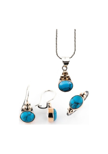Turkuaz Taşlı Gümüş Otantik Set Gümüş