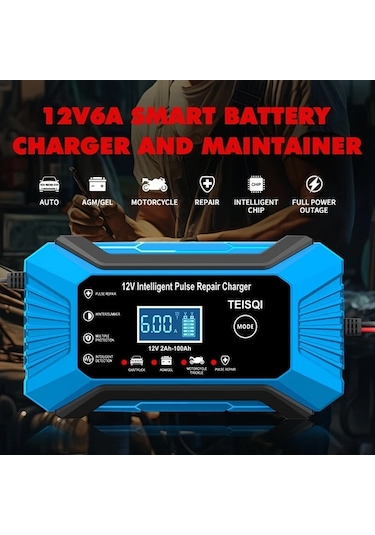 Boatshop1 Teısqı 12v 6a Hepsi Sarı Akıllı Araç Akü Şarj Cihazı Lcd Ekranlı Otomatik Mod Değiştirme Avrupa Düzenlemeleri