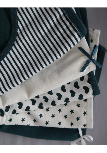 Alya Underwear Kız Çocuk Kalpli Dokuma Lastik Pamuklu Kumaş Slip Külot 5'li Paket 5 Adet Beyaz Multicolor-x23