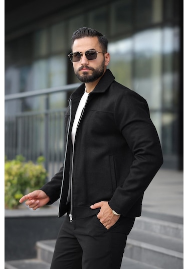 Claassics Men Erkek Oversize Kısa Kaşe Kaban Ceket - 7435 Siyah