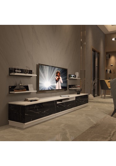 Decoraktiv Trendstyle 270rs Mdf Tv Ünitesi Tv Sehpası Beyaz - Siyah Mermer