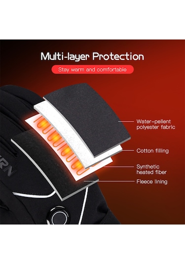 Vkemall Isıtmalı Eldivenler Pil İle Çalışan Dokunmatik Ekran Su Geçirmez Isıtma Eldivenleri Kış Sıcak Kayak Eldivenleri Tırmanma Yürüyüş Bisiklet Motosiklet Kayak Snowboard Siyah