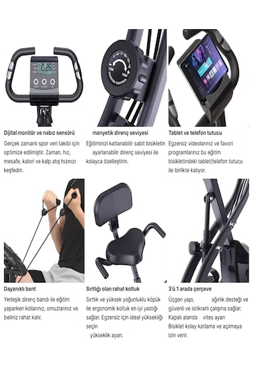 Reidan X 4ın1 Katlanabilir Ekranlı Egzersiz Bisikleti Manyetik Bisikl...