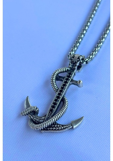 Çapa El İşçiliği Paslanmaz Çelik Zincir Erkek Kolye Gümüş