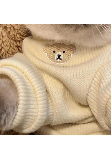 Evcil Hayvan Giysileri Sevimli Ayı Tasarımı 2 Bacaklı Yüksek Streç Kolay Giyilebilir Yumuşak Rahat Sıcak Kedi Kazak