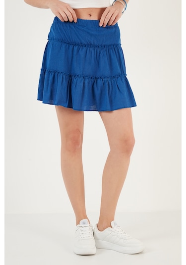 Lela Beli Lastikli Mini Bayan Şort Etek 5865038 Saks