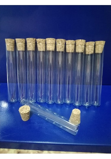 Tüp Şeklinde.50 Adet. Mantar Tıpalı Dibi Düz Cam Şişe