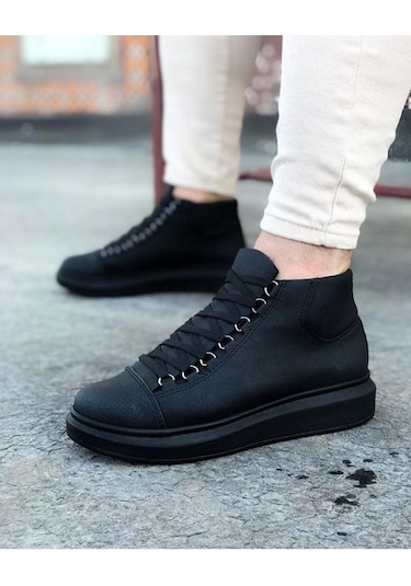 Wg032 Kömür Bağcıklı Sneakers Yarım Bilek Bot Renklı