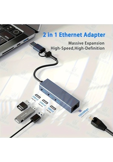 Xuweiwei 4 In 1 Usb C To Ethernet Adaptor Rj45 Gigabit Ag Macbook Pro Air İpad Uyumlu Pro Surface Laptoplar İcin