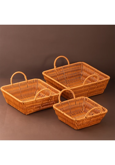 Porsima 303d 3lü Düzenleyici Kare Hasır Sepet Seti Ekmeklik Sepet