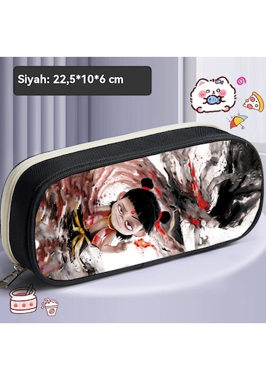 İlkokul Öğrencilerinin Labubu Çizgi Film Çift Katlı Basit Büyük Kapasiteli Kalem Kutusu Siyah