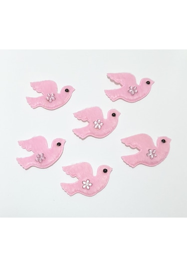 Güvercin Pembe Süsleme Kumaş Sticker 25 Adet Pembe