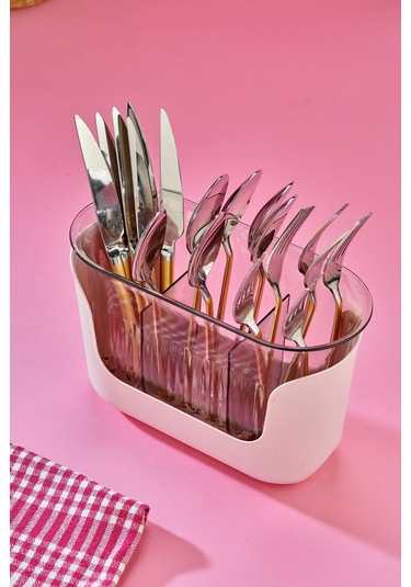 3 Bölmeli Süzgeçli Kaşıklık - Pembe Pembe