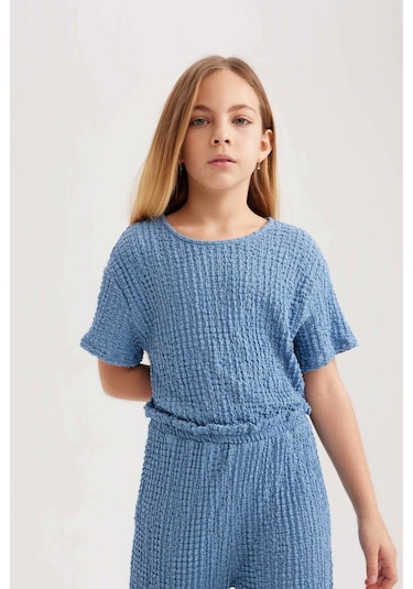 DeFacto Kız Çocuk Kısa Kollu Uzun Tulum B4637A824SMBE455 Mavi