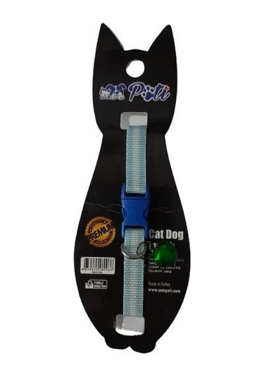 Pati Yavru Köpek ve Kedi Boyun Tasması (Ayarlanabilir) Mavi-Beyaz