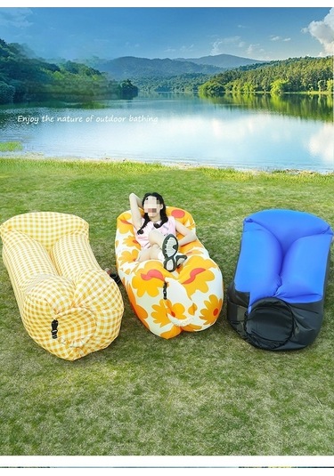 Novahub Desenli Şişme Koltuk, Baş Destekli Tek Kişilik Hava Yatağı, Kamp Ve Açık Hava Etkinlikleri İçin Taşınabilir Çok Renkli, Başlıklı Çok Renkli