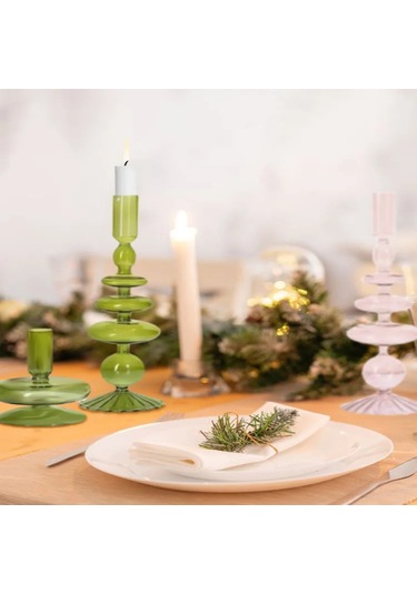 Reedark Yeşil Cam Mumluk Seti, 3 Farklı Boyutlu, Konik Ve Geniş Mumları Tutabilir, Masaüstü Dekorasyonu, Sıcak Ve Zevkli Ortam Oluşturur