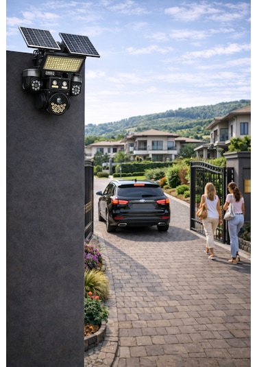 O-kam Ok334 Premium 12mp 4 Kameralı 4g 3 Solar Panel Aov Gece Görüş Sesli Konuşma Akıllı Kamera Ve Kumandalı Projektör Turkcell Sim Kart