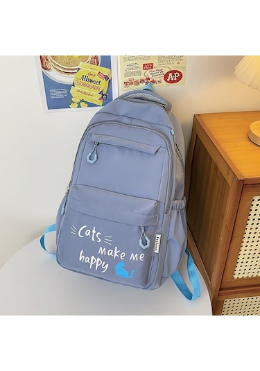 Okul Çantası Bayan Üniversite Öğrencisi Moda Sırt Çantası - Mavi