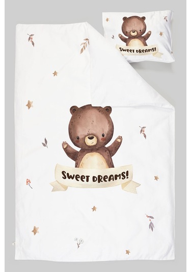 Organik Tek Kişilik Nevresim Takımı 160x220 - Minik Dostum Ayıcık Renkli