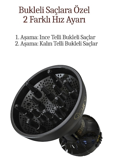 Hrs-530 Kıvırcık Saçlara Özel Saç Kurutma Makinesi & Vigo Dalgalandırıcı 1000 Watt - Siyah