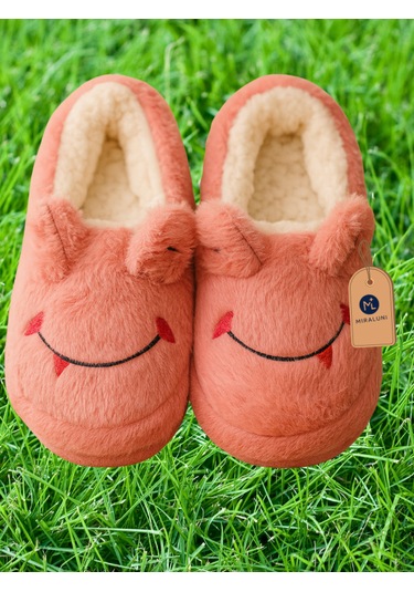 Kadın Pembe Peluş Panduf Ev Terliği Kışlık Sıcak Tutucu, Kaymaz Taban, Sevimli Tasarım Pembe