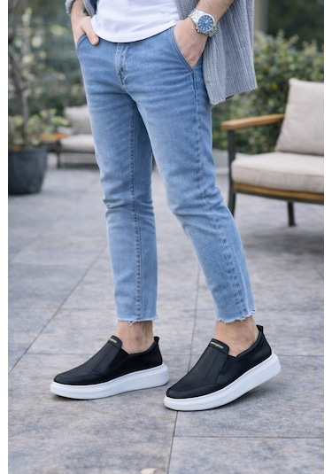 Aymood Jy049 Ease Bağcıksız Erkek Günlük Cilt Spor Sneaker Ayakkabı Cbt - Siyah