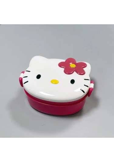 Kawaii 3d Hello Figür Kabartmalı 2 Katlı Çatal Ve Kaşıklı Kilitli Beslenme Çantası Kutusu