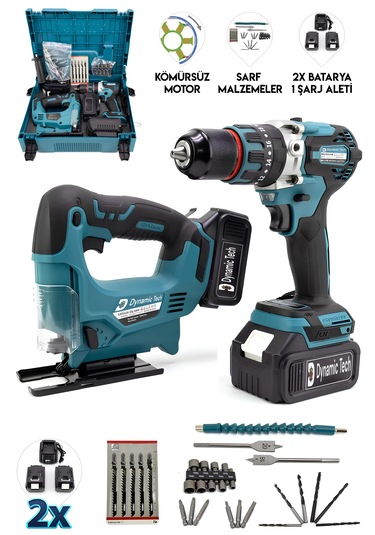 Dynamic Tech DT-378 Çift Akülü Vidalama Matkap + Dekupaj Testere