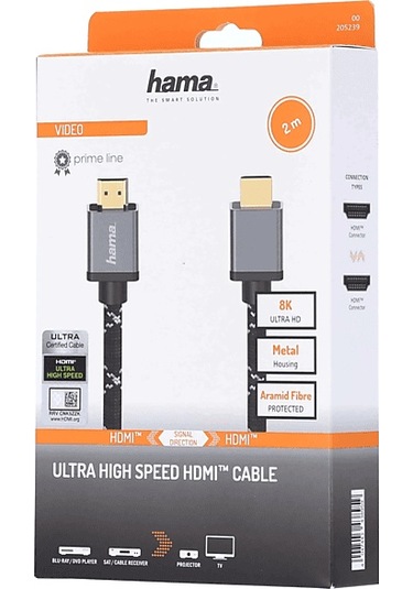 Hama Hm.205239 Ultra High Speed 8k 2m Hdmı Kablo Siyah Gri