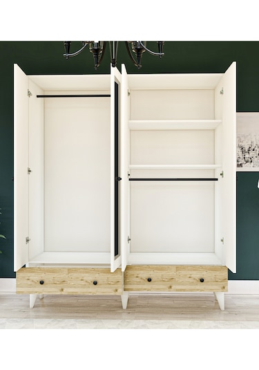 Gm 417 4 Kapılı 2 Çekmeceli Düğme Kulplu Aynalı Beyaz-atlantik Ça