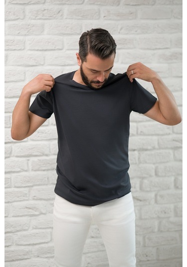 Paul Martin Slimfit Fit Bisiklet Yaka Rayon Kumaş Full Likralı T-shirt Antrasit