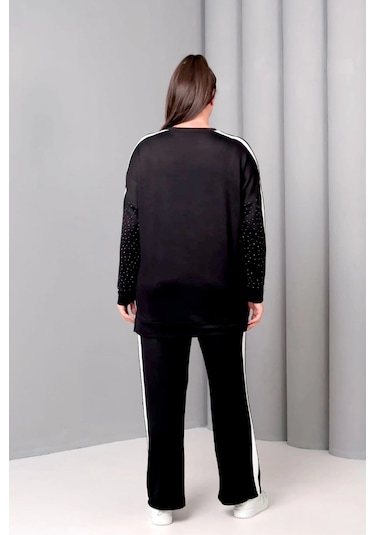 Önü Taş Baskılı Yanı Şeritli Takım Siyah