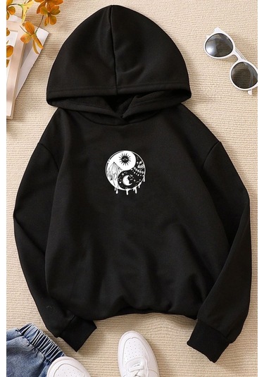 Çocuk Yin & Yang Tasarım Sweatshirt Siyah