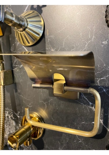 İsaoğlu Yapı Antik Gold Tuvalet Kağıtlığı Kapaklı Tuvalet Kağıtlık Premium Pirinç Gold